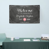 Chic Black White Chalkboard Floral Wedding Banner (Beurs)
