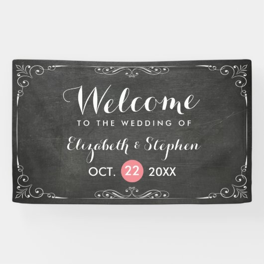 Chic Black White Chalkboard Floral Wedding Banner (Horizontaal)