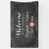Chic Black White Chalkboard Floral Wedding Banner (Verticaal)