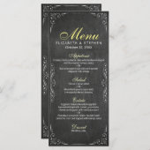 Chic Black & White Chalkboard Floral Wedding Menu (Voorkant / Achterkant)
