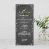 Chic Black & White Chalkboard Floral Wedding Menu (Staand voorkant)