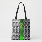 CHIC BLACK WHITE DAMASK EMERALD GREEN GEM MONOGRAM DRAAGTAS (Voorkant)