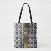 CHIC BLACK WHITE DAMASK GRAY GEM MONOGRAM DRAAGTAS (Voorkant)