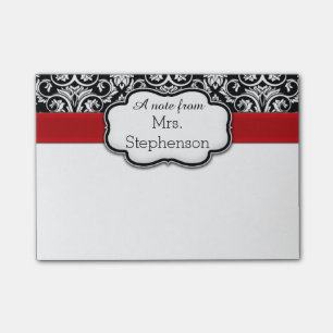 Chic Black/White Damask Red Ribbon Teacher/Women's Post-it® Notes