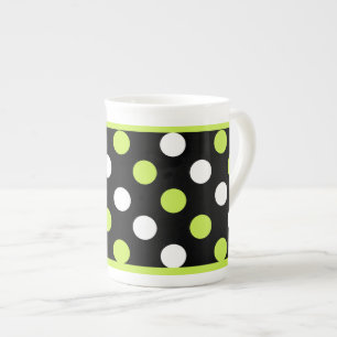 Chic Black, White en Chartreuse Polka Dot Porselein Kop