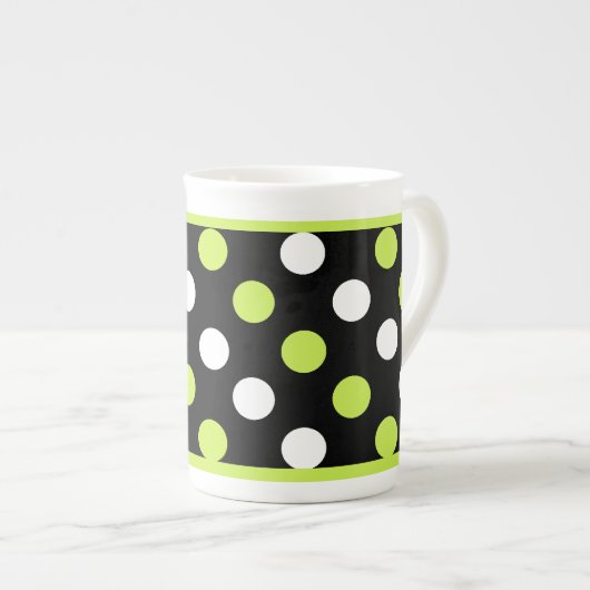 Chic Black, White en Chartreuse Polka Dot Porselein Kop (Voorkant rechts)