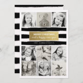 Chic Black White Gold Photo Collage Carte Vacances (Devant / Derrière)