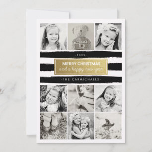 Chic Black White Gold Photo Collage Carte Vacances