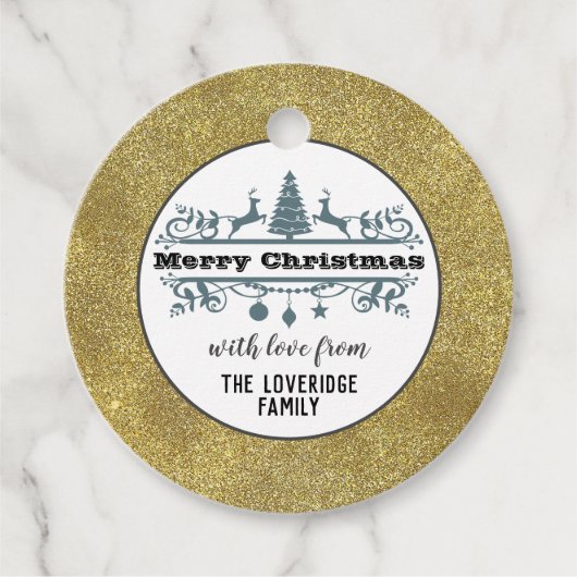 Chic Black White Grey Merry Kerstmis Glitter Bedankjes Labels (Voorkant)