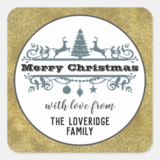 Chic Black White Grey Merry Kerstmis Glitter Vierkante Sticker (Voorkant)