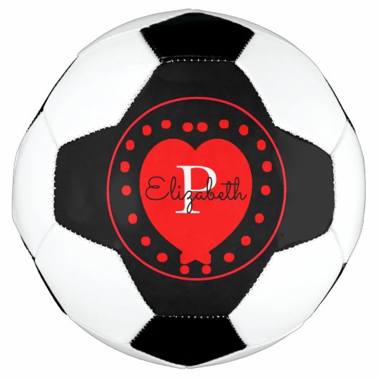 Chic Black White Initiaal Monogram Red Heart Voetbal (Voorkant)