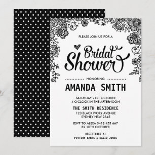 Chic Black & White Lace Bridal Shower-uitnodiging Kaart