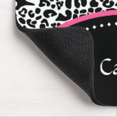 Chic Black White Leopard Print Pink Accent Name Muismat (Hoek)