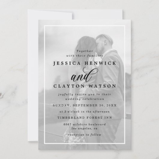 Chic Black & White Minimalist Custom Photo Wedding Kaart (Voorkant)
