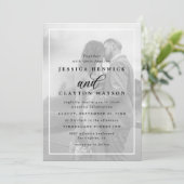 Chic Black & White Minimalist Custom Photo Wedding Kaart (Staand voorkant)