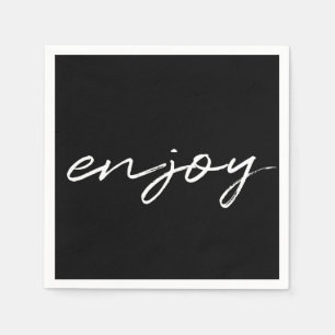 Chic Black & White Minimalist Script "Geniet van"  Servet