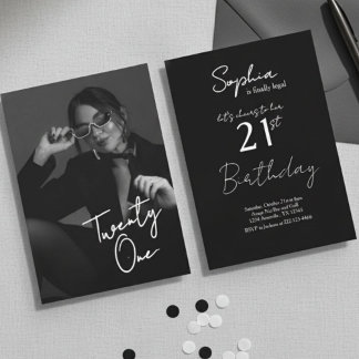 Chic Black & White Modern21st Photo Birthday Kaart
