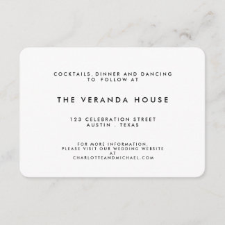 Chic Black | White Modern Wedding Insert Informatiekaartje