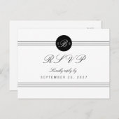 Chic Black White Monogram Response RSVP Briefkaart (Voorkant / Achterkant)