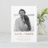 Chic Black & White Photo Gold Text Bewaar de datum Save The Date (Staand voorkant)