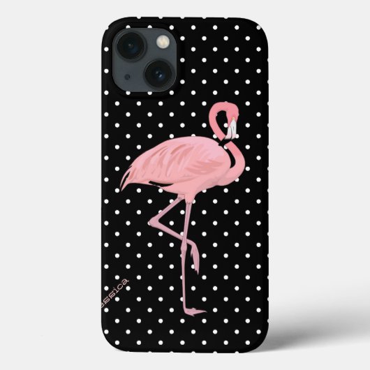 Chic Black & White Polka Dot met roze flamingo Case-Mate iPhone Case (Achterkant)