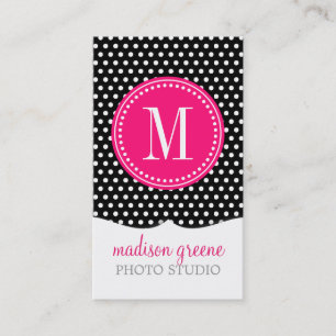 Chic Black White Polka Dots Hot Pink gepersonalise Visitekaartje