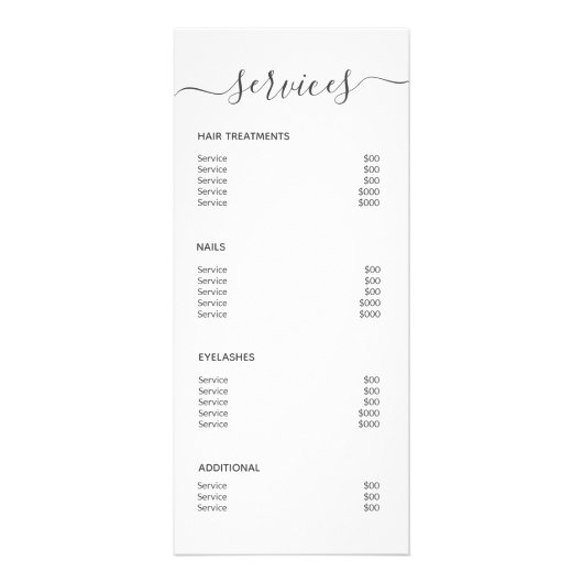 Chic Black White Salon Makeup Artist Service Menu (Achterkant)