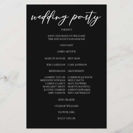 Chic Black White Script Wedding Programme (Dos)