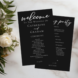 Chic Black White Script Wedding Programme