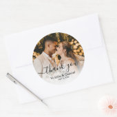 Chic Black White Script Weduwfoto Hartelijk dank Ronde Sticker (Envelop)
