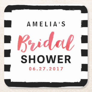 Chic Black & White Stripes Red Vrijgezellenfeest Vierkante Kartonnen Onderzetter