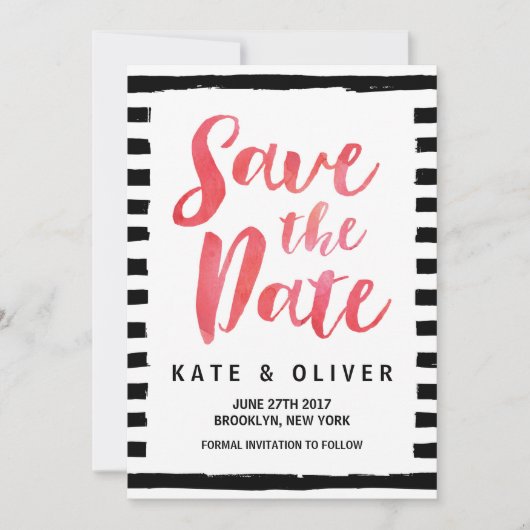 Chic Black & White Stripes Save the Date Kaart (Voorkant)