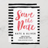 Chic Black & White Stripes Save the Date Kaart (Voorkant / Achterkant)