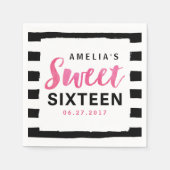 Chic Black & White Stripes Sweet 16 Birthday Servetten (Voorkant)