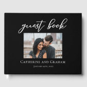 Chic Black White Typography Foto Modern Wedding Gastenboek (Voorkant)