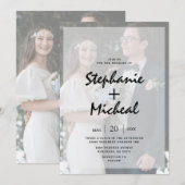 Chic Black & White Vellum Effect Photo Wedding Kaart (Voorkant / Achterkant)