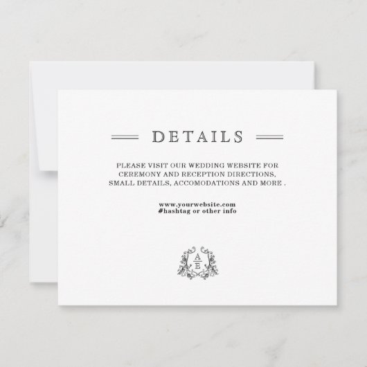 Chic Black White Wedding Details Enclosure Kaart (Voorkant)