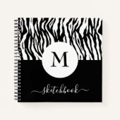 Chic Black White Zebra Imprimer Monogramme Livre d (Devant)