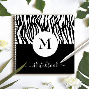 Chic Black White Zebra Print Monogram zakboekje Notitieboek