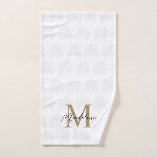 Chic Blanc Anahaw Leaf Script Monogramme (Serviette à main)