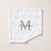 Chic Blanc Anahaw Leaf Script Monogramme (Gant de toilette)