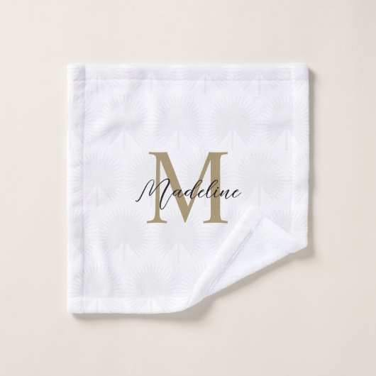 Chic Blanc Anahaw Leaf Script Monogramme (Gant de toilette)