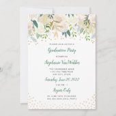 Chic Blanc Floral Gold Confetti Invitations de gra (Devant)