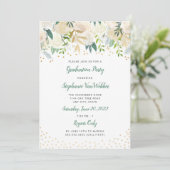 Chic Blanc Floral Gold Confetti Invitations de gra (Debout devant)
