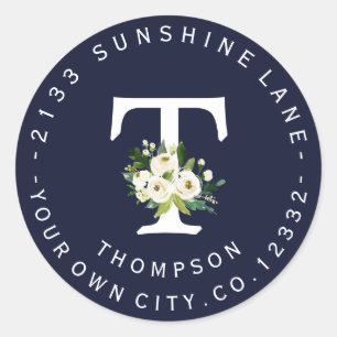 Chic blanc Floral Marine bleu Étiquette de adresse