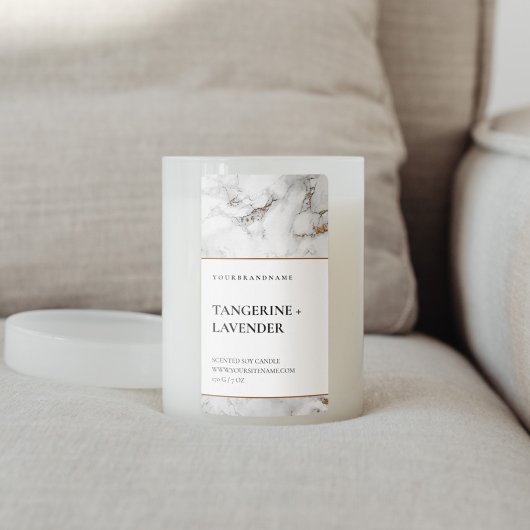 Chic Blanc Gris Or Marbre Candle Étiquette produit