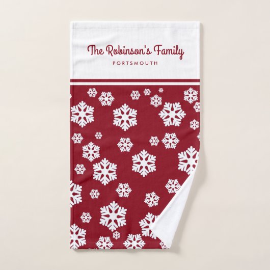 Chic blanc Snowflakes Motif nordique sur rouge fon (Serviette à main)