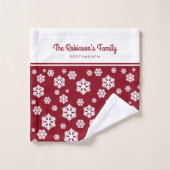 Chic blanc Snowflakes Motif nordique sur rouge fon (Gant de toilette)