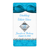 Chic Blanc & Turquoise Damask Mini Étiquettes de v (Devant)