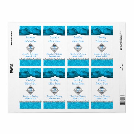 Chic Blanc & Turquoise Damask Mini Étiquettes de v (Feuille entière)